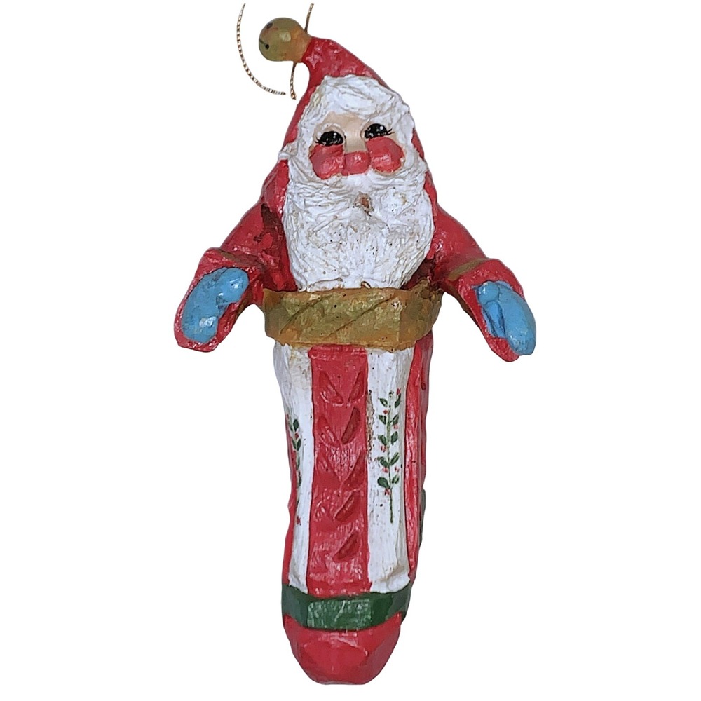 '92 House of Hatten Santa in a Christmas Stocking Ornament Handpted OOAK Vtg 7"